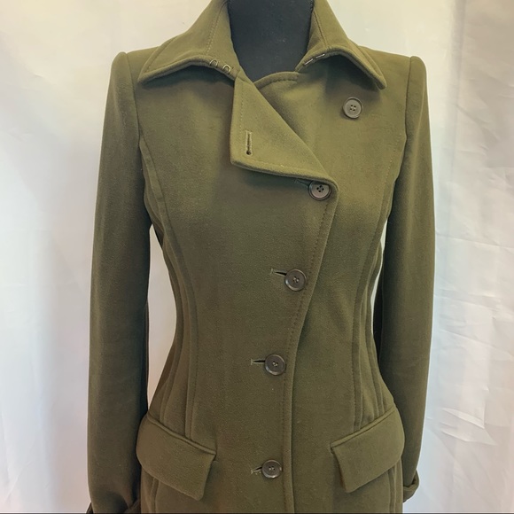 BCBG Maxazria Murdock Olive Green High Neck Military style Coat Size XS - Picture 9 of 13